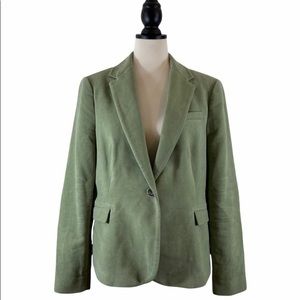 Zara Velour Blazer Green Riding Jacket Elbow Patches, Size XL